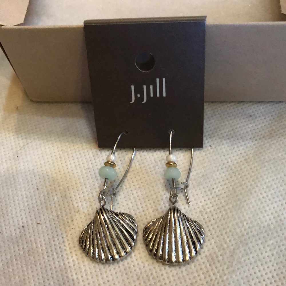 J. Jill silver-tone dangling shell, mint pearl gold beaded french hook earrings